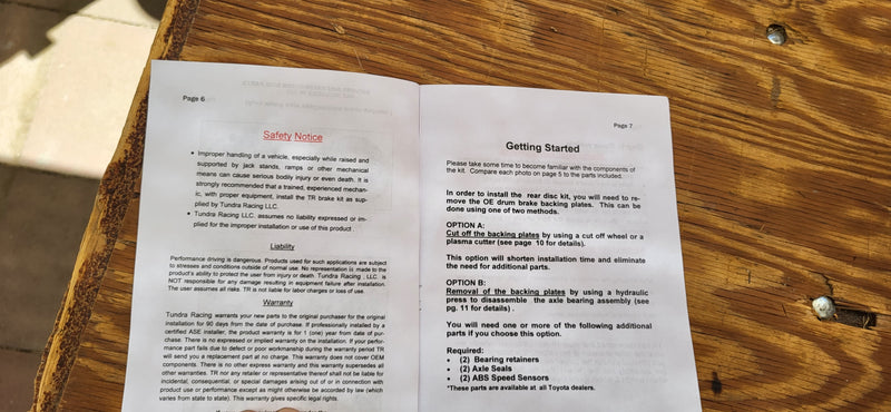 2000-2006 TOYOTA TUNDRA 6 lug REAR DISC CONVERSION brake upgrade swap kit Backing Plate with e-brake