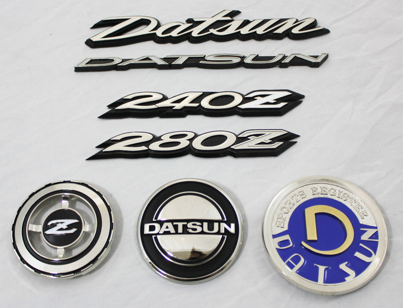 240z 260z 280z emblem for hood, quarter panel, rear hatch, side fender, datsun logo,  grill badge,  solid metal oem reproductions super high quality!